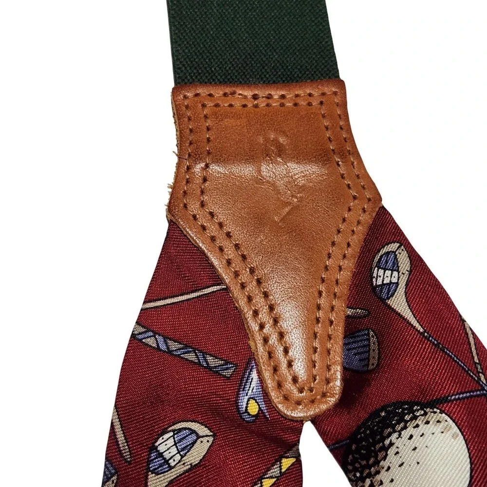 Polo Ralph Lauren Golf Motif Silk Embroidered‎ Suspenders Leather Heritage VTG
